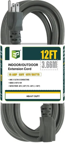 Vista 49 de EP 50 Ft Heavy Duty Outdoor Extension Cord, 12/3 SJTW Black 3-Prong Negro