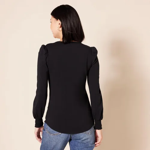 Vista 3 de Tienda Essentials - Camiseta de manga larga con cuello redondo y puños fruncidos para mujer
