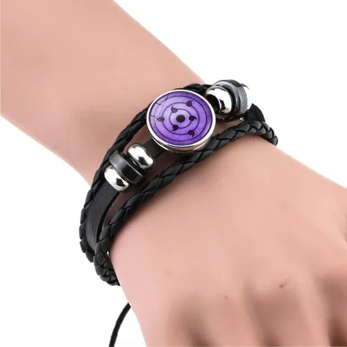 Vista 3 de Pulseras de cuero de Narutos de anime, Uchiha Sharingan Rinnegan Eye Itach Kakash, vidrio