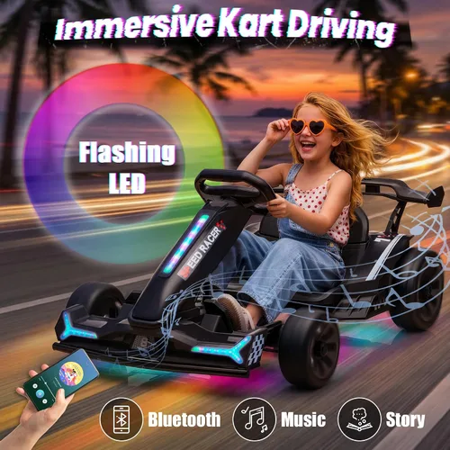 Vista 7 de Go Kart eléctrico de 24 V para niños, carrito de deriva, kart a la deriva Negro