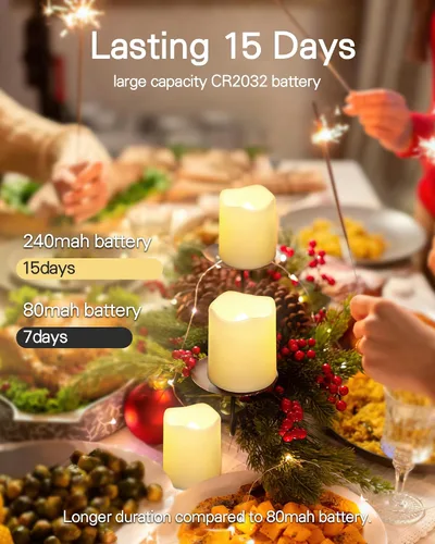 Vista 3 de SHYMERY Velas votivas sin llama con temporizador, paquete de 12 velas LED parpadeantes que duran 15 días, 18 horas de apagado en 24 horas, velas