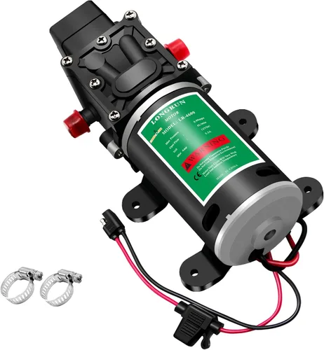Vista 9 de LONGRUN Bomba de agua de 12 V con interruptor de presión ajustable, bomba de agua dulce autocebante de 0.8 GPM 65PSI para RV, cámper, barco marino