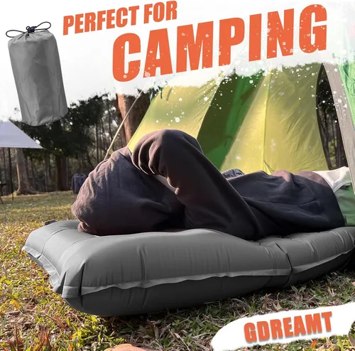 Vista 7 de Colchoneta inflable para acampar con almohada, extra gruesa de 4 pulgadas con bomba integrada, colchón de aire compacto y ultraligero para acampar
