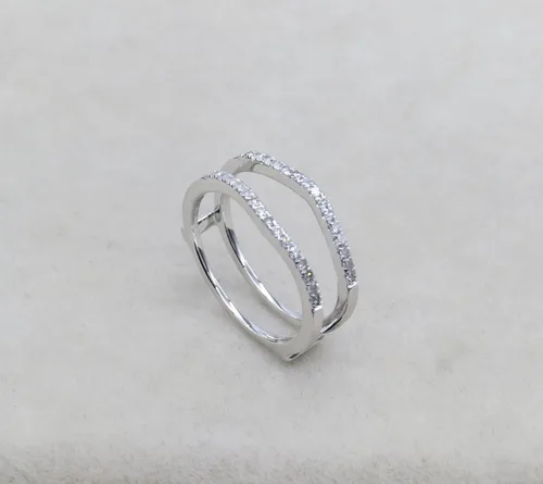 Vista 4 de Dazzlingrock Collection Anillo doble de diamante redondo de 0,18 quilates para mujer, realzador de boda, oro de 14 quilates