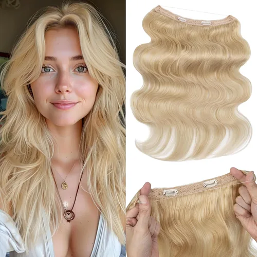 Vista 40 de Extensiones de cabello humano real, extensiones de cabello humano 100 % humano, extensiones de clip, ondulado, negro azabache 01, 2.46 oz/18 pulgadas