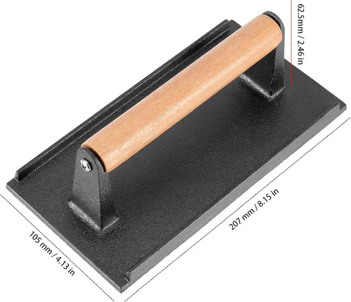 Vista 2 de Prensa rectangular de hierro fundido para parrilla, paquete de 3 prensas de carne de carne resistente de 4 x 8 pulgadas con mango de madera