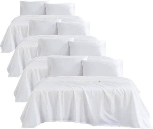 Vista 17 de Linen Closet Juego de sábanas y fundas de almohada 100% algodón orgánico, 3 Blanco Ártico
