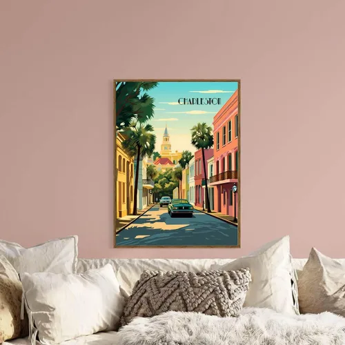 Vista 3 de Turnip Designs 8X10 sin marco Charleston Carolina del Sur Retro Ciudad Urbano Paisaje Arte Impresión Póster Ilustración Decoración del Hogar RC005
