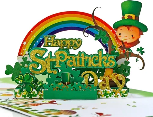 Vista 11 de iGifts And Cards Tarjeta desplegable 3D de duende de oro, diseño festivo de celebración irlandesa para cumpleaños del día de San Patricio y buena