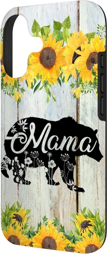 Vista 2 de Mama Bear Rustic Woodgrain Sunflowers Farmhouse Country Mom Case for iPhone 17