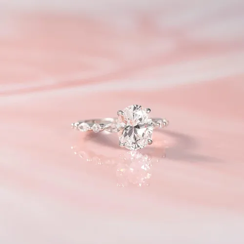 Vista 2 de EAMTI Anillo de compromiso de plata de ley 925 con circonita cúbica de corte ovalado anillo de compromiso con halo solitario para mujer talla 3-13