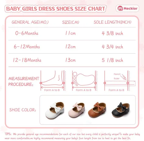 Vista 6 de Meckior Zapatos deportivos para bebé y niñas, suela suave, con lazo, princesa, vestido de boda, Mary Jane, planos, para recién nacidos, ligeros