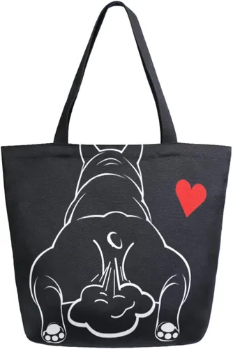 Vista 33 de ALAZA - Linda bolsa de lona grande con diseño de bulldog pug negro francés, reutilizable, para compras, con asas, resistente, lavable Multi 13