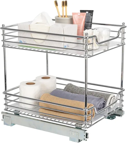 Vista 23 de Household Essentials Glidez - Organizador de almacenamiento multiusos de acero cromado extraíble/deslizante para uso debajo del gabinete - Diseño