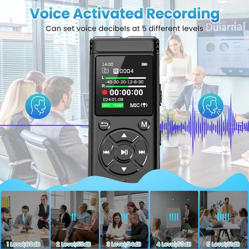 Vista 4 de Grabadora de voz digital de 136 GB con reproducción, dispositivo de grabación de audio de 9000 horas, grabadora activada por voz con reducción