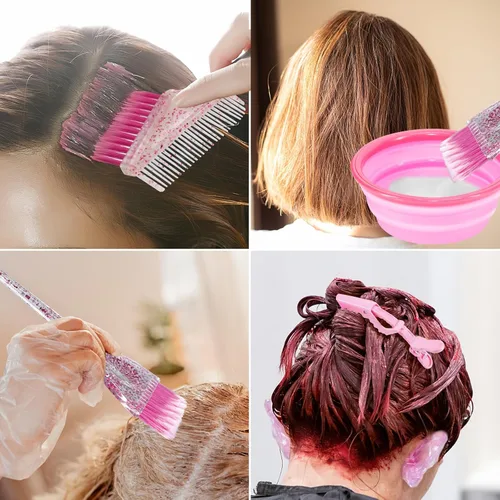 Vista 5 de Asqraqo Kit de 11 piezas para colorear el cabello, herramientas profesionales de salón para mezclar bricolaje, incluye clips, cuenco, cepillo