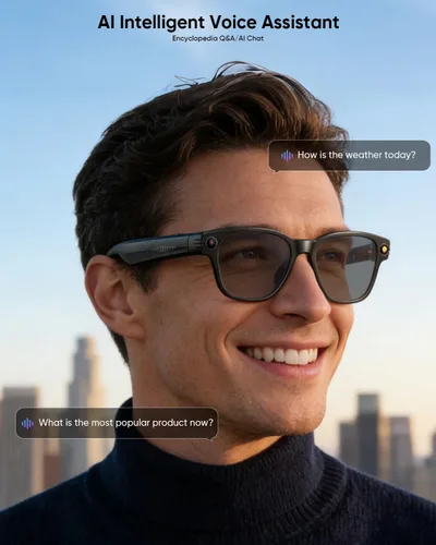 Vista 4 de Lentes inteligentes AI con cámara 4K para hombres y mujeres, gafas de cámara antivibración de 800 W con GPT de chat, grabación de video, micrófono