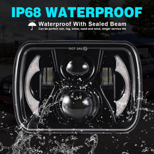 Vista 5 de Faros delanteros LED 1000% brillantes 180W H6054 5x7 7×6, 7 × 6, faros LED 7x6, haz sellado con DRL/señal de giro compatible con Ford Wrangler Jeep