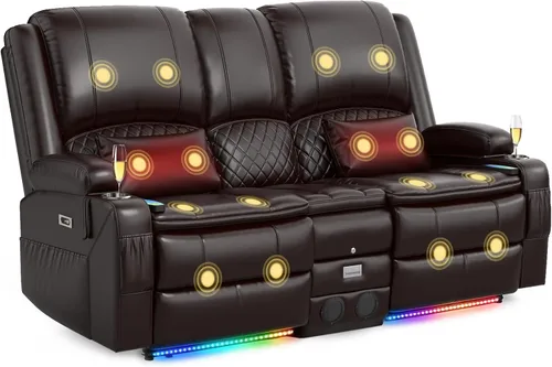 Vista 9 de Sofá reclinable de 3 plazas, sofá reclinable con consola elevable (tela, azul) Reclining Sofa with USB Removable Armrest, RV Sofa with Cup Holder