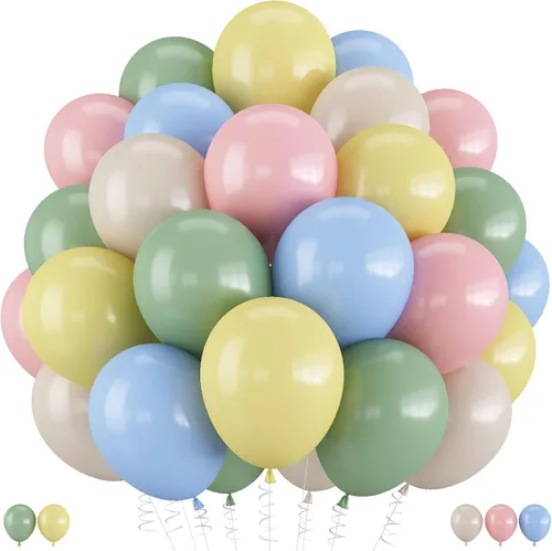 Vista 9 de Globos de color verde salvia marrón, paquete de 60 globos con estampado Verde Marrón Oro