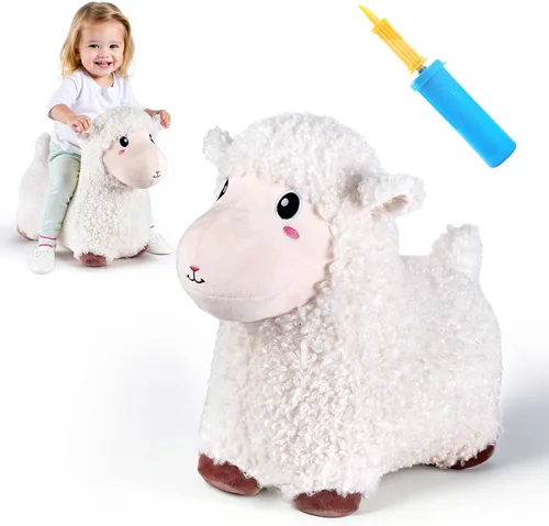 Vista 9 de Bouncy Pals Caballo saltador de ajolote morado, tolva inflable de animales para niñas pequeñas, juguete de salto al aire libre para niños, juguete
