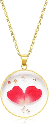 Vista 32 de Collares de flores de nacimiento para mujer, collar de 1 a 12 meses, collar de flores prensadas hecho a mano, regalo único de vacaciones, dorado, 18