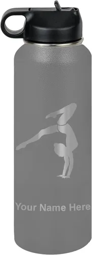Vista 33 de LaserGram Botella de agua personalizada, soporte de mano de gimnasta, acero inoxidable de doble pared aislada al vacío con popote superior, regalo