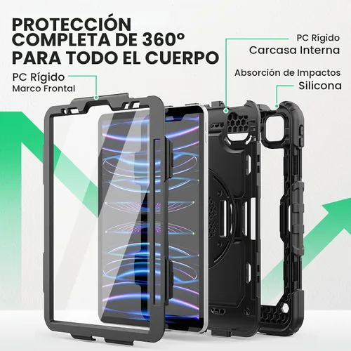 Vista 5 de SEYMAC Funda para iPad Pro 11 4ª/3ª/2ª/1ª generación 2022-2018, color negro