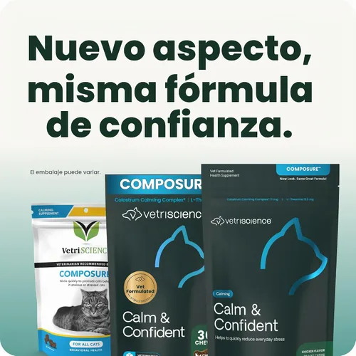 Vista 5 de VetriScience Composure, fórmula calmante para gatos, 30 masticables del tamaño de un bocado Masticables calmantes para gatos, apoya la relajación