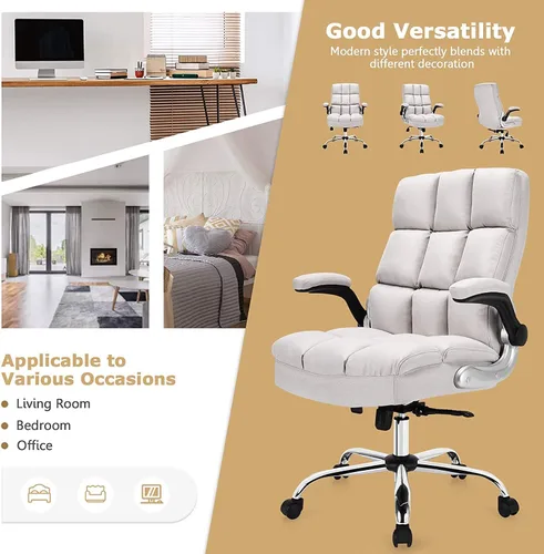 Vista 8 de Topment Silla giratoria de oficina en casa, silla de escritorio acolchada ajustable para computadora con respaldo ergonómico, reposabrazos abatible