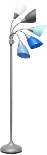 Vista 4 de Simple Designs LF2006-SBG 67" Lámpara de pie contemporánea con múltiples cabezales Medusa de 5 luces ajustable de cuello de ganso en plata con Tonos