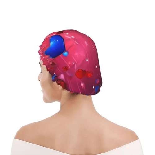 Vista 8 de Gorro de ducha con estampado de corazón abstracto, elástico y reutilizable, gorro de ducha grande impermeable, para mujeres, hombres y niños