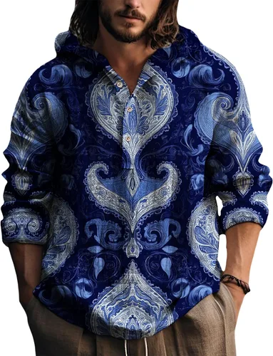 Vista 7 de Sudadera con capucha para hombre, con estampado azteca de otoño, de gran tamaño, manga larga, casual, con capucha