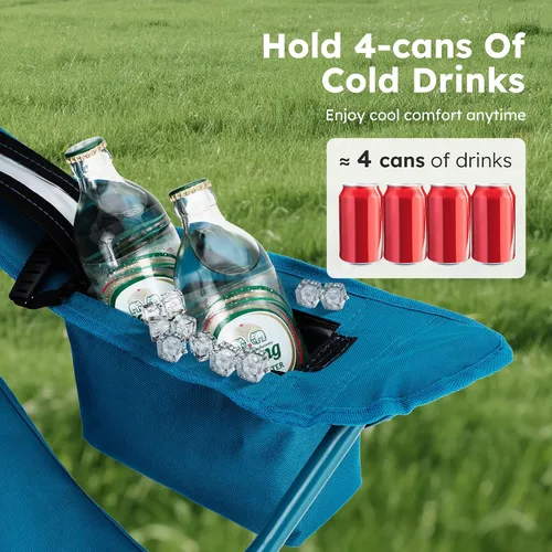 Vista 5 de ALPHA CAMP Silla de Camping 2 Unidades Silla Portátil con Enfriador de 3 Latas Silla Plegable con Bolsillo Lateral y Portavasos, Plegable para Azul