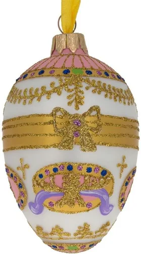 Vista 5 de 1903 Bonbonniere Royal Huevo Adorno 4 Pulgadas Hand Painted in Ukraine, German Glass, Italian Paints, Hanging Ribbon, Gift Tag, Gift Boxed