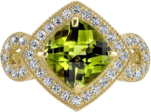 Vista 2 de Peora Anillo de peridoto de oro amarillo de 14 quilates para mujer piedra natal genuina corte cojín de 250 quilates de 049 pulgadas tallas 5-9 Metal