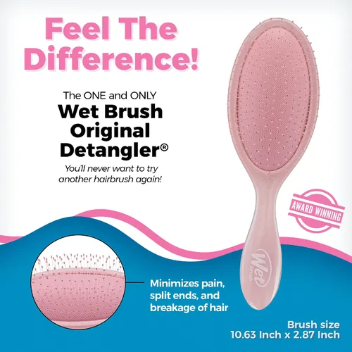 Vista 2 de Wet Brush Cepillo desenredante original, mármol natural, rosa polvorienta, peine para mujeres, hombres y niños, húmedo o seco, cabello natural