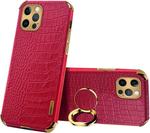 Vista 11 de Guppy Compatible con iPhone 15 Pro Max - Funda protectora de piel de cocodrilo de lujo, borde dorado, rotación de 360 grados para mujer, funda