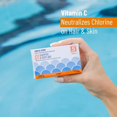 Vista 2 de Barra de jabón de champú de natación para cabello y cuerpo sin perfume con vitamina C para eliminar el cloro, 4 onzas