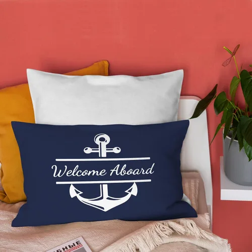 Vista 3 de Burosev Welcome Aboard - Funda de almohada suave, funda de almohada decorativa con ancla de barco azul marino, decoración de casa de campo náutica