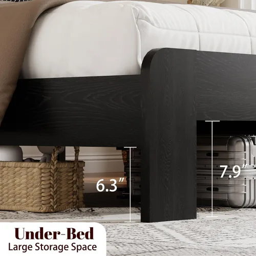 Vista 7 de Marco de Cama de Madera Tamaño Full con Cabecera de Almacenamiento, Marco de Cama de Plataforma Estilo Granja con Estante de Librería y Luces LED