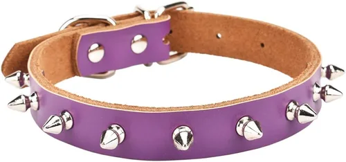 Vista 7 de Collar de cuero vacuno genuino ajustable para gatos y cachorros de perro, A-ROJO
