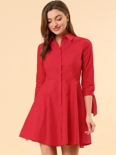 Vista 3 de Allegra K Vestido de camisa de algodón con botones para mujer