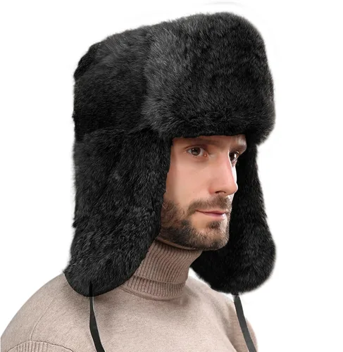 Vista 2 de Sombrero de invierno cálido y resistente al viento para hombre, de piel sintética, suave y térmica, para caza, esquí, senderismo, sombrero de nieve