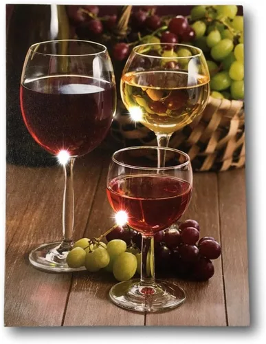 Vista 2 de BANBERRY DESIGNS Arte de pared LED de copas de vino, juego de 2 impresiones en lienzo iluminadas, decoración temática de vino, funciona