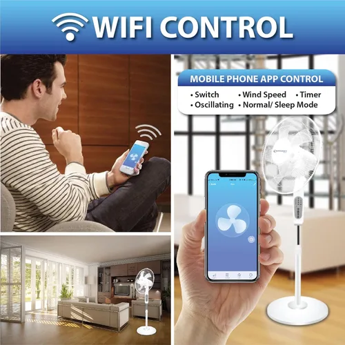 Vista 7 de Technical Pro Ventilador de pedestal oscilante inteligente, 3 velocidades portátil de 16 pulgadas, ventilador de pie habilitado para WIFI, altura