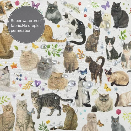 Vista 5 de Cortina de ducha de gato para baño con ganchos, lindo gatito colorido de dibujos animados con patas de mascotas para amantes de los gatos, regalo
