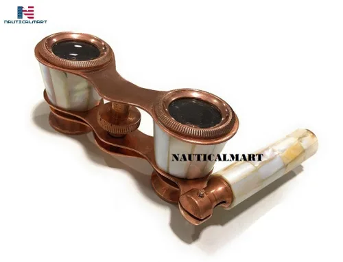 Vista 5 de NauticalMart - Binocular de latón con nácar – Binocular antiguo de ópera de NauticalMart Vintage Marine Spyglass Binocular coleccionable Instrumento