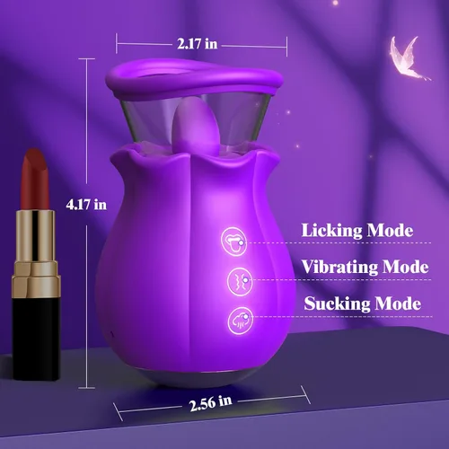 Vista 6 de Vibrador de Succión con Forma de Rosa - Juguetes Sexuales para Adultos 3 en 1 con Copa Desmontable para Estimulación del Clítoris y del Pezón