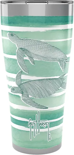 Vista 10 de Tervis Traveler Guy Harvey Freeswim Turtle - Vaso aislado de triple pared para viaje mantiene las bebidas frías y calientes, 20 onzas, acero Acero
